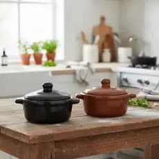 Panelinha caçarola com tampa em cerâmica preto ou marrom para cozinha