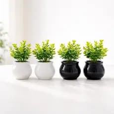 Kit 2 vasinhos de cerâmica preto ou branco com plantinha artificial para decoração