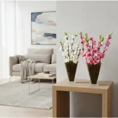 Arranjo flor de cerejeira artificial completo com vaso de vidro decorativo