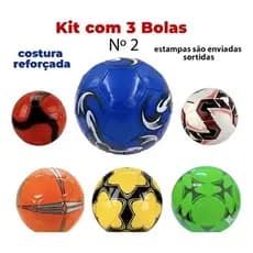 Bola De Futebol N2 Campo Couro Sintético Cor Diversas Kit 3 Bolas