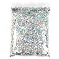 50g Glitter Holográfico Misto de Prata Hexagonal de Pregos