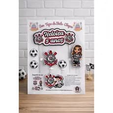 Topo de Bolo Corinthians Personalizado com Nome e Idade|Topper Futebol em Camadas|Decoração de Bolo Aniversário Infantil