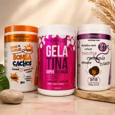 Kit Cacheadas Bomba Cachos Gelatina Definição Mascara Hidratação Menina Cacheada