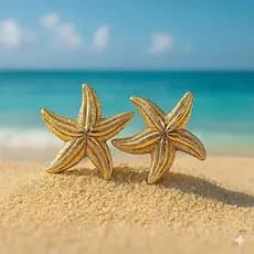 Par de Brincos Estrela do Mar Dourado Folheado a Ouro 18K Moda Praia