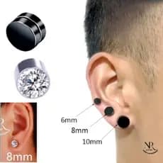 Brinco De Pressão Magnetico Preto 10mm Falso Alargador e  Zircônia 8mm Masculino Feminino Sem Furo