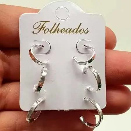 Kit 9 Pares de Brincos Trio Folheado á Prata 925 Argola/ Ponto de luz/ Perola