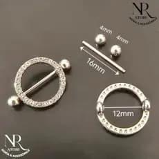 Piercing Mamilo Modelo Redondo Cravejado com Zircônia