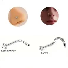 Piercing Nostril 1,5mm Pontinho de Luz Aço Cirúrgico Piercing de Nariz Prata em L / Curvo