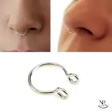 Piercing de Nariz Falso Sem Furo Argola Aço Inoxidável 316L Prata