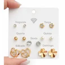 Kit 7 Pares de Brincos/ Femininos Semaninha – Folheado Dourado, Delicado e Moderno