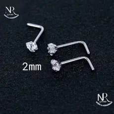 Piercing Nostril Pontinho de Luz 2mm Aço Cirúrgico Piercing de Nariz Prata em L