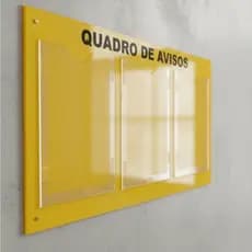 Quadro Aviso Gestão Á Vista Painel Informativo Mural Recados 3 Displays A4 ACM Amarelo Porta Folha