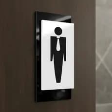 Placa Sinalização Premium Luxo Para Porta Banheiro WC Toillet Masculino Homens ACM Preto Branco