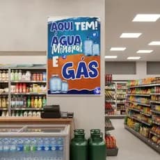 Banner Visual Moderno Faixa Lona Aqui Tem Água Mineral Galão e Gás Acabamento Profissional 100x30