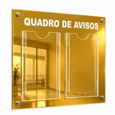 Quadro De Avisos e Gestão Á Vista Mural Recados 2 Displays Porta Folhas A4 ACM Dourado Espelhado