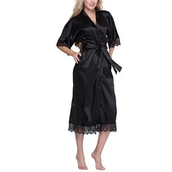 Robe Cetim  Midi Com Renda  Preto Salão Madrinhas Debutante