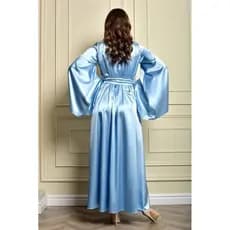 Robe Longo Cetim azul Claro Manga Sino Grandona