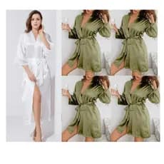 Kit Robes Cetim Verde Oliva: 1 Midi Noiva (Branco)+ 4 Madrinhas