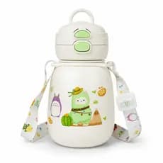 Garrafa Água Infantil 600ml Com Alça Antivazamento 2 Bicos Chupeta e Canudo Escola Hidratação