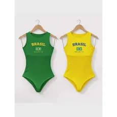 Kit Body Camiseta Regata  Seleção Copa do Mundo Brasil Core Eleição Tendência Moda Blusa Feminina