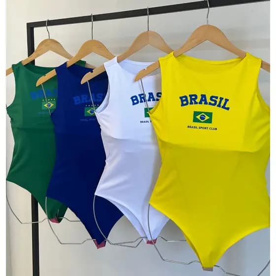 BODY Regata Brasil Feminina Ribana Copa do Mundo Bandeira Ombro
