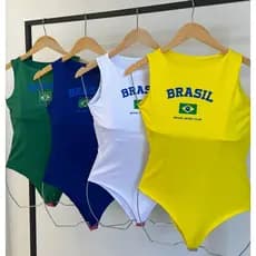 BODY Regata Brasil Feminina Ribana Copa do Mundo Bandeira Ombro
