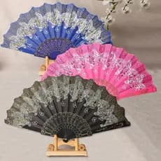 kids toys Nova dança em estilo chinês/espanhol, festa de casamento, renda e seda dobrável, portátil, leque de flor para presente e venda por atacado, 2021