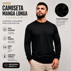 Camiseta Manga Longa Masculina Com Punho 100% Algodão