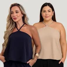 Kit 2 Blusas feminina moda duna de amarrar com elástico estilo cava americana super tendência blogueira