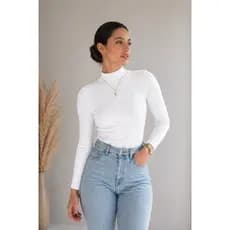 Blusa Feminina Canelada Gola Alta Manga Longa Premium – Elegante, Confortável e Não Marca | Básica Chic