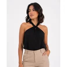 Blusa Feminina Elegante Nó no Pescoço Regata Chique Soltinha Moda Social 36 ao 44 Elegante e Estilo