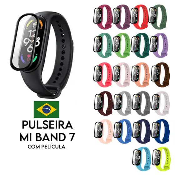 Pulseira de silicone colorida + Película para Smartband Xiaomi Mi Band 7