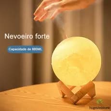 Umidificador luminária lua cheia 3d 3 cores touch 880ml + tripé mdf + cabo usb + manual Abajur LED 3 Cores-XDH06