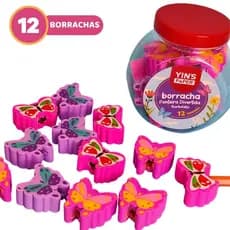 Kit 12 Borracha Ponteira Ponta de Lapis Borboletas Fofas Meninas Rosa