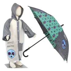 Kit Infantil Guarda Chuva Automático + Capa De Chuva Cinza Azul