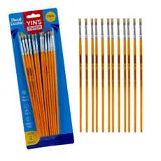 Kit com 12 Unidades Pincel Escolar Chato Nº 0, 2, 4, 6, 8, 10, 12, 14 Amarelo Yins Paper