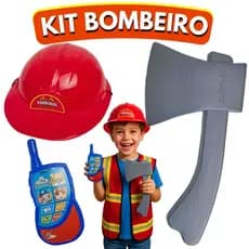 Kit Bombeiro Infantil Brinquedo Fantasia Capacete Machado