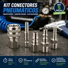 Kit 5 Peça Jogo de Conector Engate Rápido Pneumático 1/4 e Espigão Mangueira 5/16 Compressor e Tufão