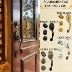 Fechadura com Maçaneta Modelo Blim Blim Estilo Colonial Retro, Elegante Cor Ouro Velho/Cromado/Preto