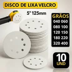 Kit 10 Discos Lixa Velcro Pluma Branco Para Lixadeira Roto Orbital Rokit Politriz 5" (125mm) 8 Furos