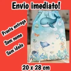 Mochilinha Temática Bolsa pra Doces Lembrancinha Sacochila Fundo do Mar Menina e Menino 20 x 28 cm