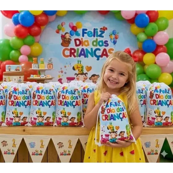 Mochilinhas Dia das Crianças - Festa Infantil - Sacochila - Bolsa para Doces - Lembrancinha - Saco