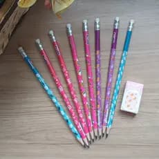 Lápis Grafite HB - Com Estampas Coloridas - Marca Bazze - 8 Unidades E  Borracha
