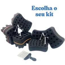 Esponja Nudred Simples ou Dupla + Pente Garfo Afro Metal Enrolar Cabelo Buchinha