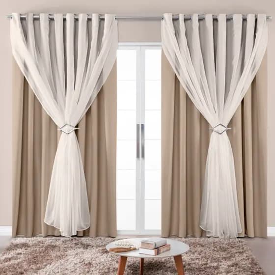 Cortina com Voil Blackout p/ Sala Quarto Escritório 100% Corta Luz Vários Tamanhos - Decoração