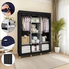 (PRETO) Guarda-Roupa Dobrável Armário Inteligente