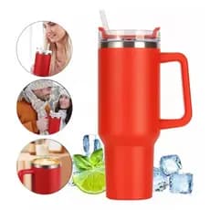 Personalizado - Copo Caneca (1200 ml) Térmica Inox com Alça e Canudo - Vermelho