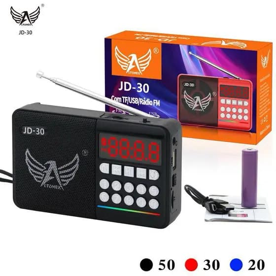 Mini Rádio Fm Portátil Bluetooth com Display digital Entrada Usb SD