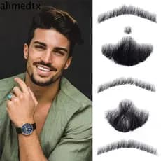 AHMEDTXB Barba Falsa Masculina Sintética Bonito Preto Curto Diário Boate Bar Masculino Barbas Invisíveis