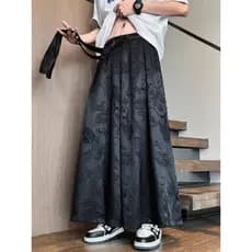 Estilo chinês dragão padrão Jacquard calças de seda gelo estilo chinês Hanfu outono solto tamanho grande gordura grande